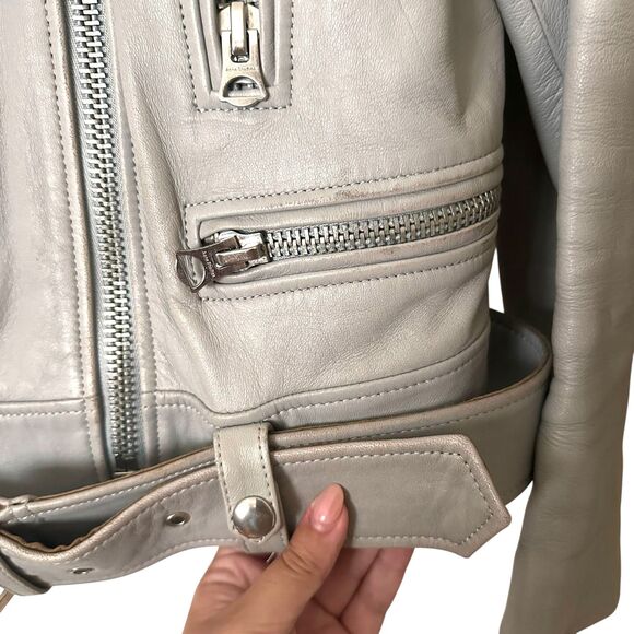 ACNE STUDIOS Leather Moto Jacket Grey Sz 38 (US 6) - Picture 7 of 8